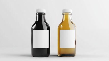 Two Glass Bottles with Blank Labels Mockup