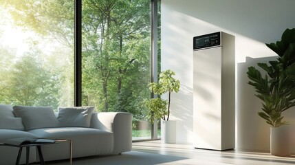 Fototapeta premium Modern Air Purifier in a Sunlit Living Room