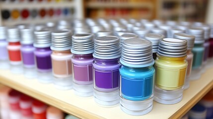 Colorful Bottles Arranged On A Wooden Shelf