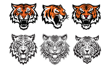 Tiger head, Tiger face vector, Tiger,  vector illustration of a fierce and roaring tiger head with bold, vibrant colors