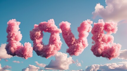 pink and purple pastel clouds forming the word "love" in the sky