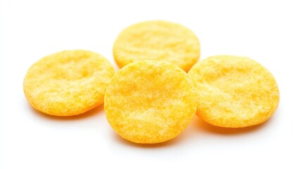 Yellow Round Snacks on White Background Perfect for Advertising and Packaging Food Products