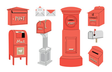 Retro Mailboxes Vector Illustrations Set