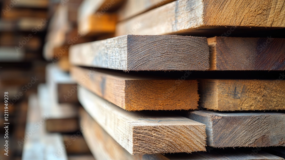 Poster close-up of stacked timber wooden planks showcasing natural texture and grain patterns for backgroun