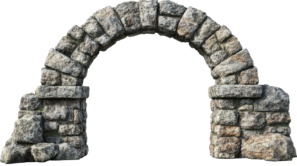 Old stone archway stands firm amidst weathering in an ancient landscape isolated on transparent background