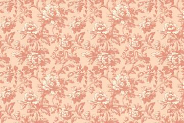 Floral Toile Tapestry Pattern. Vintage botanical wallpaper pattern. Background image. Created with Generative AI technology