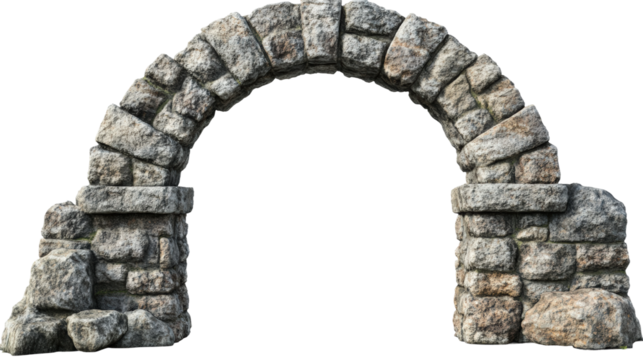 Old stone archway stands firm amidst weathering in an ancient landscape isolated on transparent background