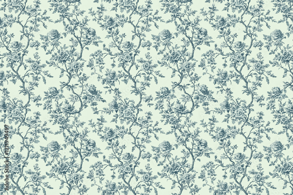 Poster floral toile tapestry pattern. vintage botanical wallpaper pattern. background image. created with g