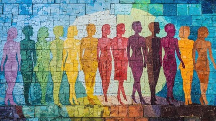 An artistic representation of a social justice mural, showcasing themes of equality and community