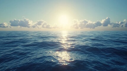 Obraz premium Tranquil sunset over the ocean reflecting golden light with soft clouds in a serene sky capturing the beauty of twilight moments.