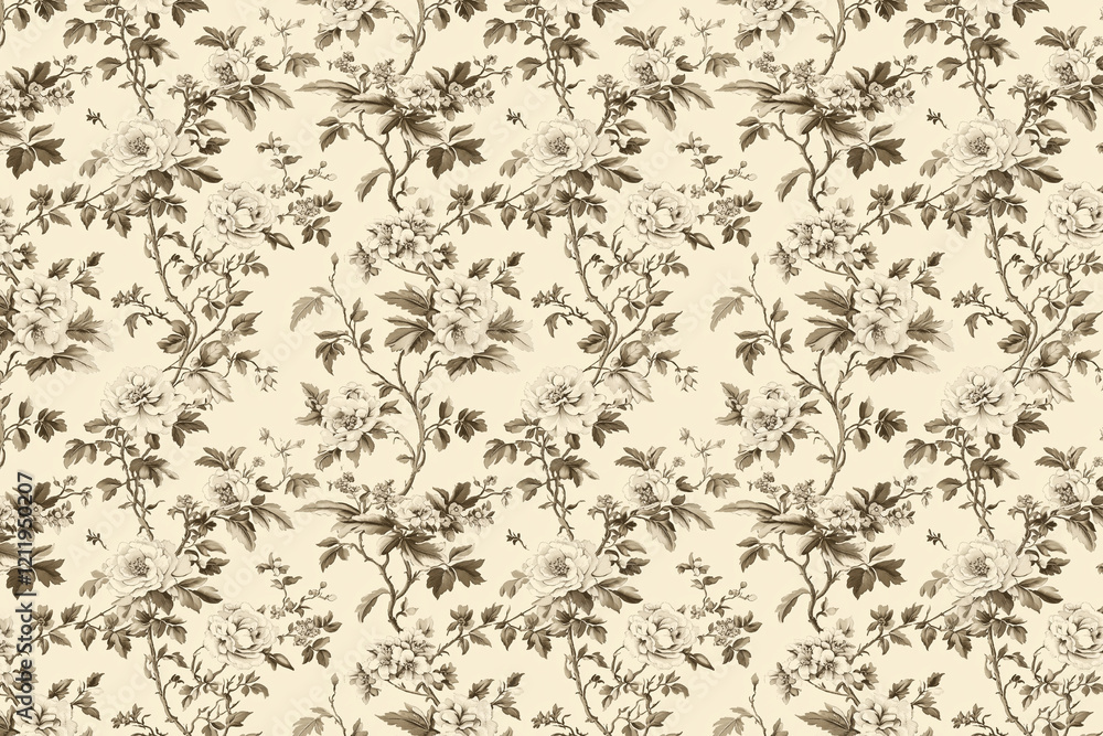 Poster floral toile tapestry pattern. vintage botanical wallpaper pattern. background image. created with g