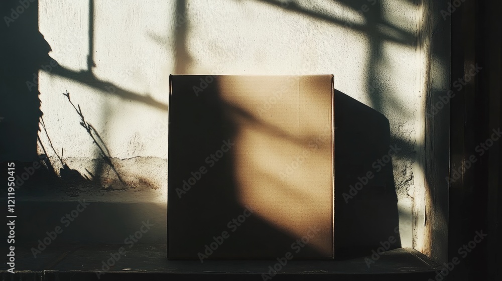 Poster shadowplay on box surfaces with natural light and abstract textures in soft focus