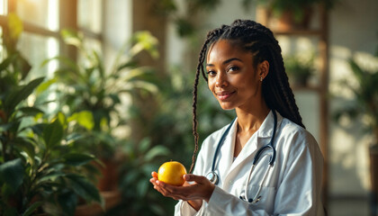 Apple on doctor palm hands HD photo. Fresh apple photo. an apple a day keeps the doctor away photo