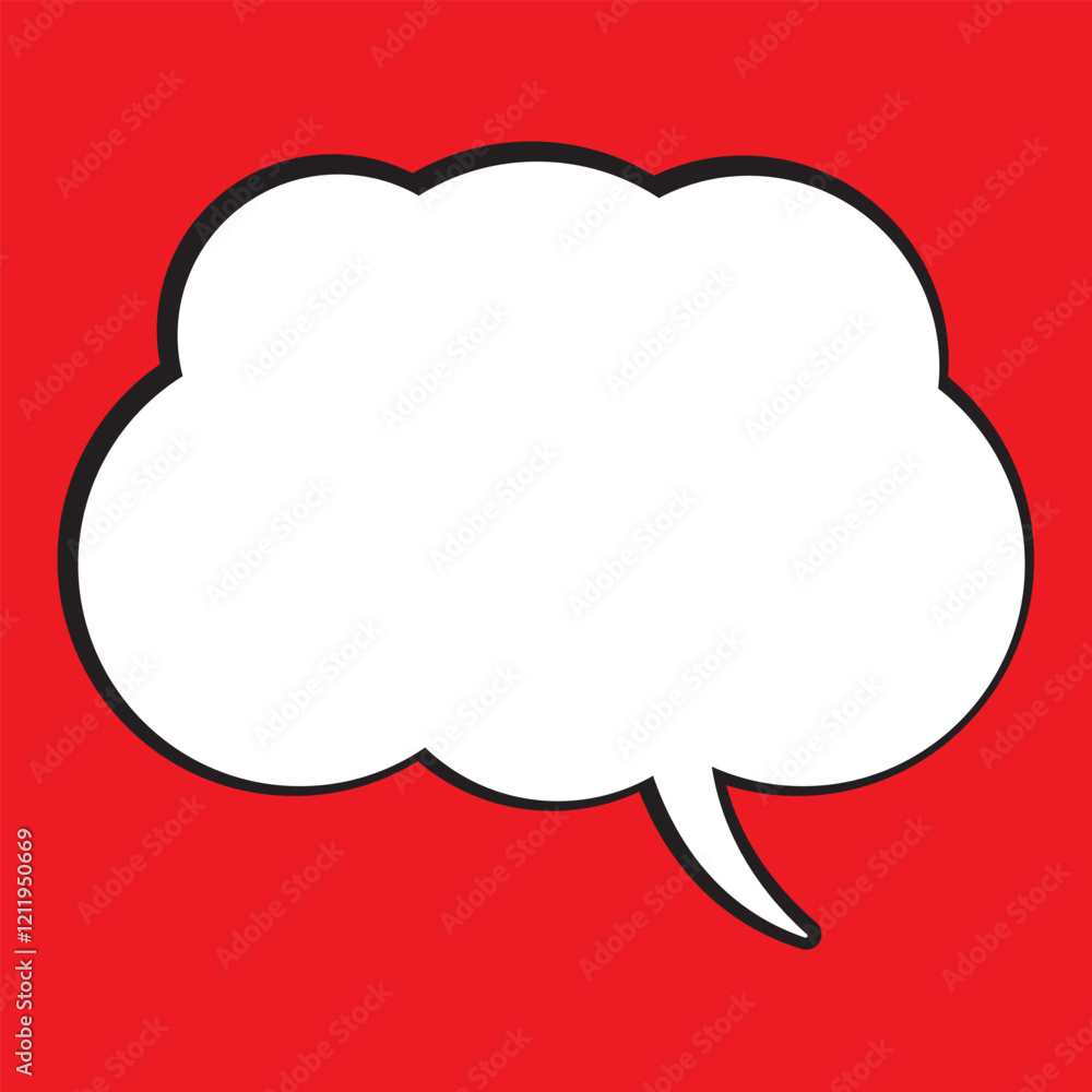 Poster white speech bubble with black shadow on red background. thought bubble, empty communication cloud.