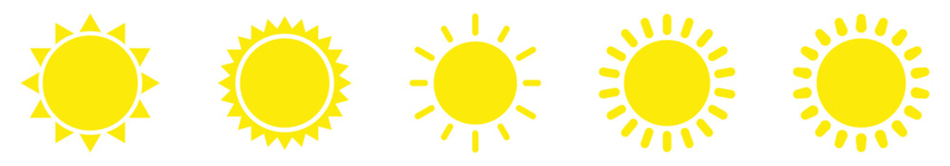 Sun icon in flat style, simple yellow sun.