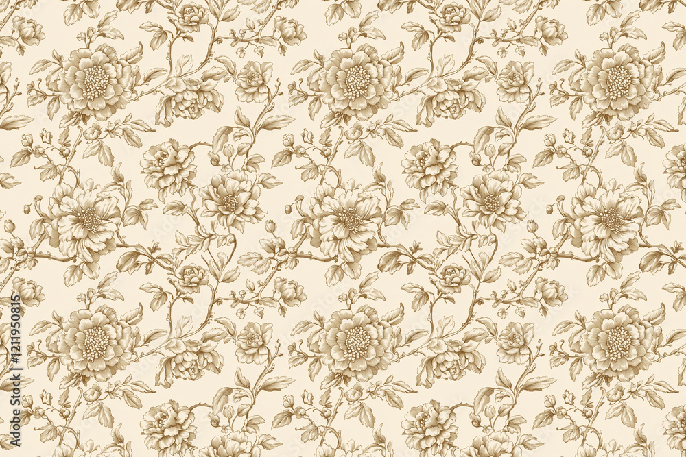 Poster floral toile tapestry pattern. vintage botanical wallpaper pattern. background image. created with g