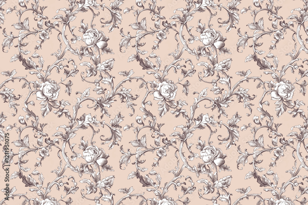 Poster floral toile tapestry pattern. vintage botanical wallpaper pattern. background image. created with g