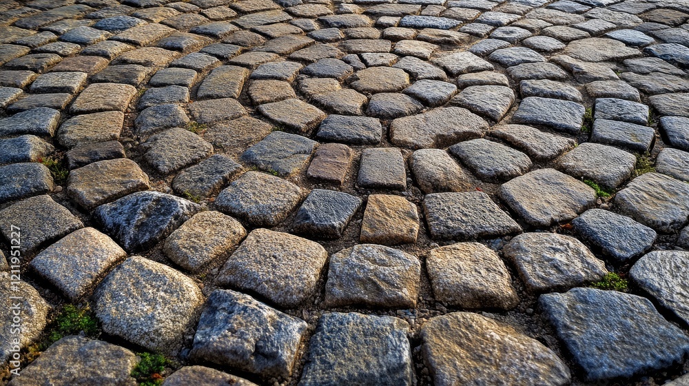 Poster circular stone pavement with a spiral pattern showcasing natural textures and colors in a cobbleston