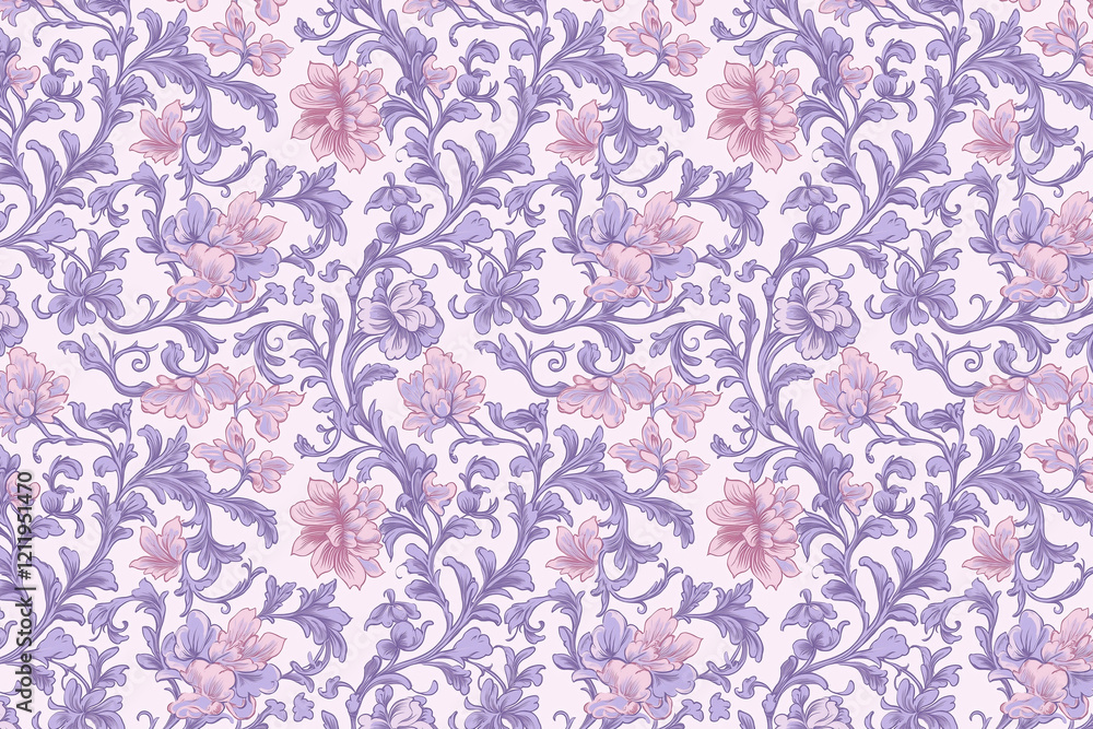 Poster floral toile tapestry pattern. vintage botanical wallpaper pattern. background image. created with g
