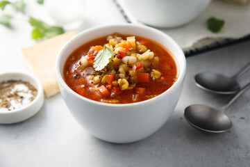 Homemade lentil soup with tomatoes