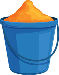 Blue plastic bucket overflowing with orange sand, perfect for building sandcastles on a summer beach vacation © nsit0108