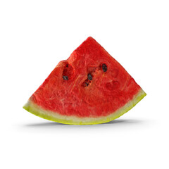Watermelon slice isolated on white background, Realistic juicy 3D PNG watermelon half slice, Ripe fresh sliced watermelon pieces arranged, brighter vibrant red colors,