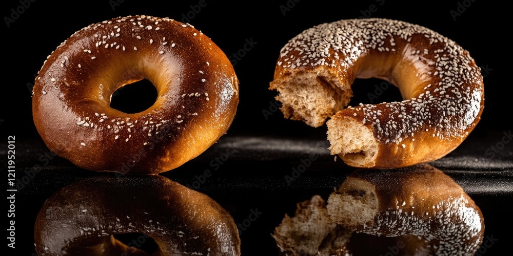Poster a pair of freshly baked doughnuts sitting on a table, perfect for snacking or serving at a party