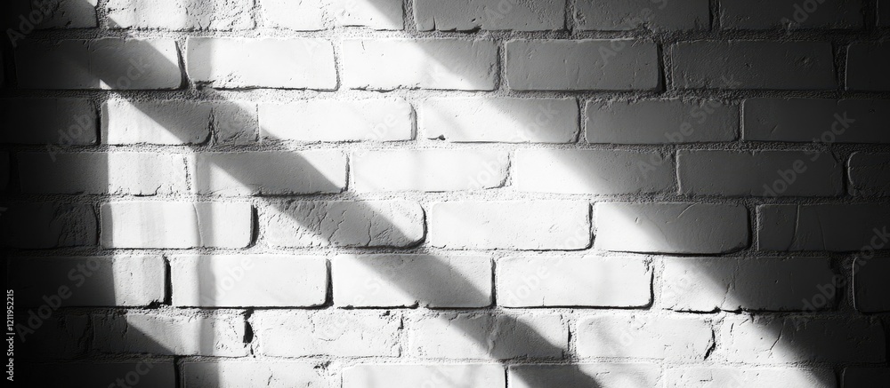 Poster white brick wall texture with soft shadows creating an aesthetic backdrop for photography and design