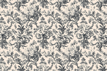 Floral Toile Tapestry Pattern. Vintage botanical wallpaper pattern. Background image. Created with Generative AI technology
