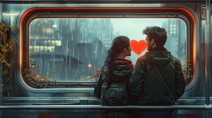 Love blooms in subway ads, captured in a heartwarming flat design relationship illustration