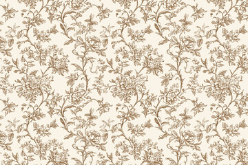 Floral Toile Tapestry Pattern. Vintage botanical wallpaper pattern. Background image. Created with Generative AI technology