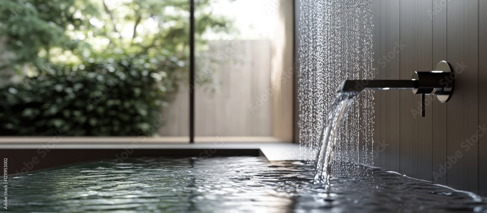 Aufkleber tranquil indoor water feature creating a serene atmosphere with gentle flowing water and calm reflec