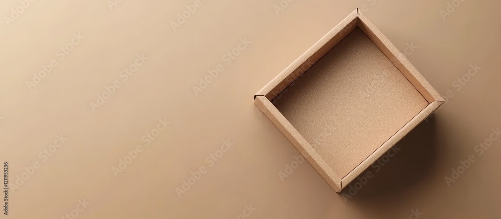 Poster Aerial Perspective of an Elegant Brown Gift Box on a Warm Beige Surface with Blank Space for Custom Text or Design Elements