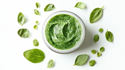 Obraz premium Fresh Ayurvedic Tulsi Paste with Green Basil Leaves for Natural Healing and Culinary Uses