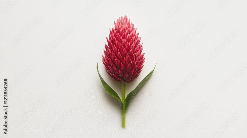 Poster red spike flower on a minimal white background showcasing its unique texture and vibrant color with 