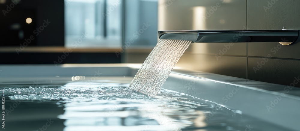 Poster serene close up of clean flowing water from a modern faucet creating a tranquil atmosphere in a luxu