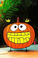 Fun and Whimsical Cartoon Style Pumpkin for Creative Halloween Harvest Decor