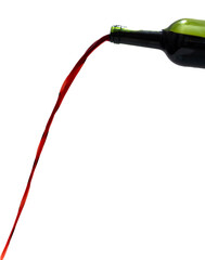 Isolated red wine pouring out of a wine bottle with long stream over transparent background