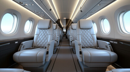 Spacious and Elegant View of an Empty Airplane Interior