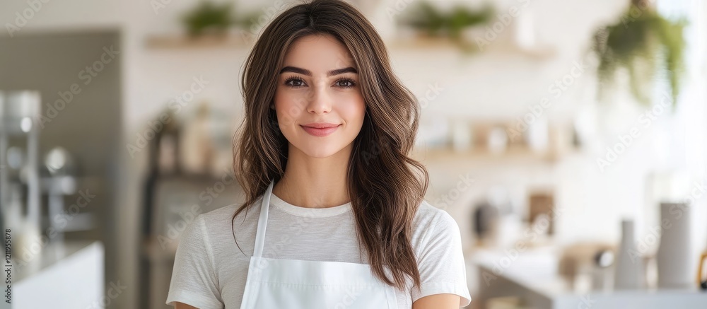 Aufkleber portrait of a warm and sincere esthetician in a treatment center with an inviting atmosphere and amp