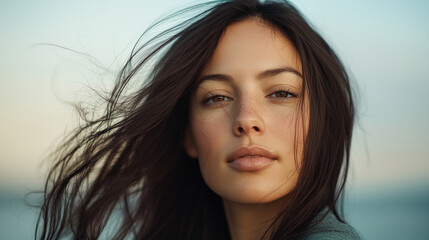 Stunning Portrait of a Woman with Elegant, Healthy, and Beautiful Hair