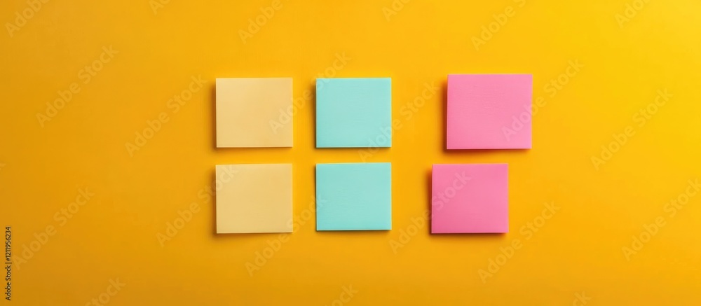 Aufkleber colorful sticky notes in various pastel shades on a vibrant yellow background, representing agile so