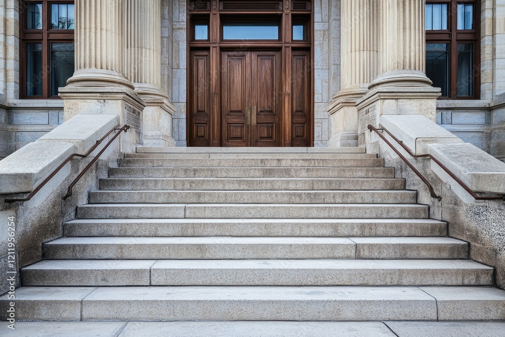Poster a wooden door on the side of a building, great for use in architecture or urban design images