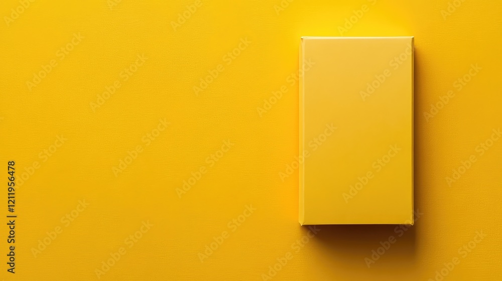Poster Smartphone lying on vibrant yellow surface with ample negative space for creative text placement and branding opportunities.