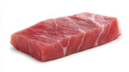 Fresh sushi-grade tuna steak ready for culinary preparation and grilling on a clean white background.