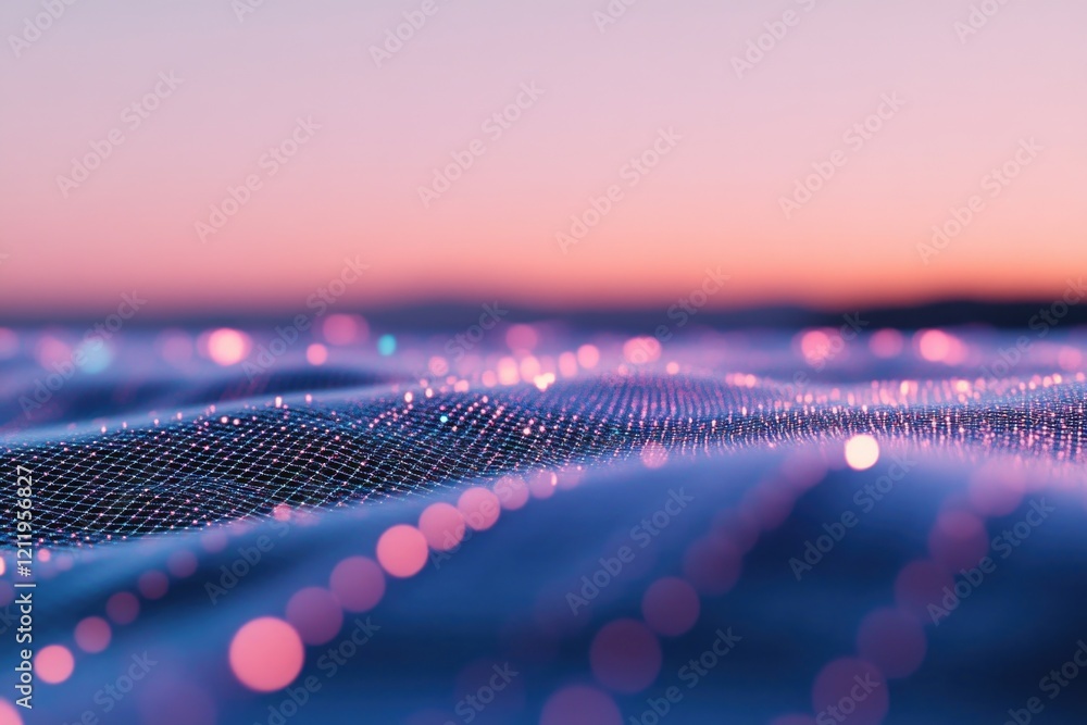 Poster a blurred image of a wave at sunset with warm light and colors