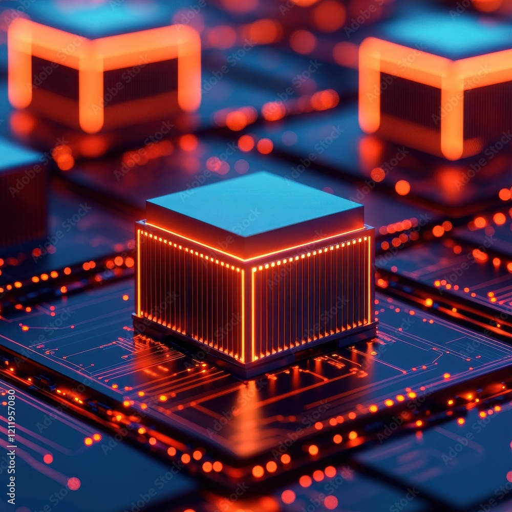 Aufkleber futuristic microchips glowing with vibrant lights, representing advanced computing and innovation in