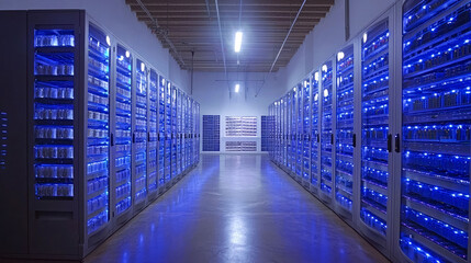 Fototapeta premium Exploring the Digital Core: A Glimpse into a Modern Data Center's Technological Marvel