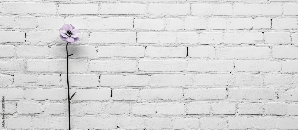 Poster textured white brick wall with a single delicate flower creating a modern and serene backdrop for cr