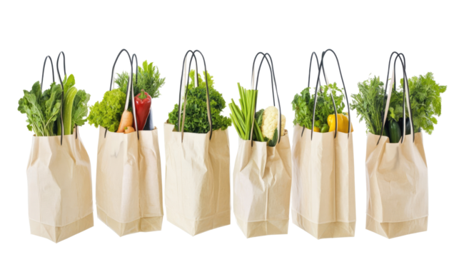Shopping Bags Filled With Fresh Vegetables on Display Generative AI